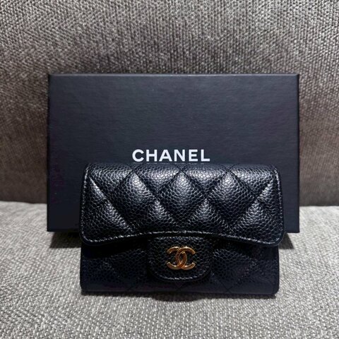 CHANEL 魚子醬牛皮黑金卡片夾