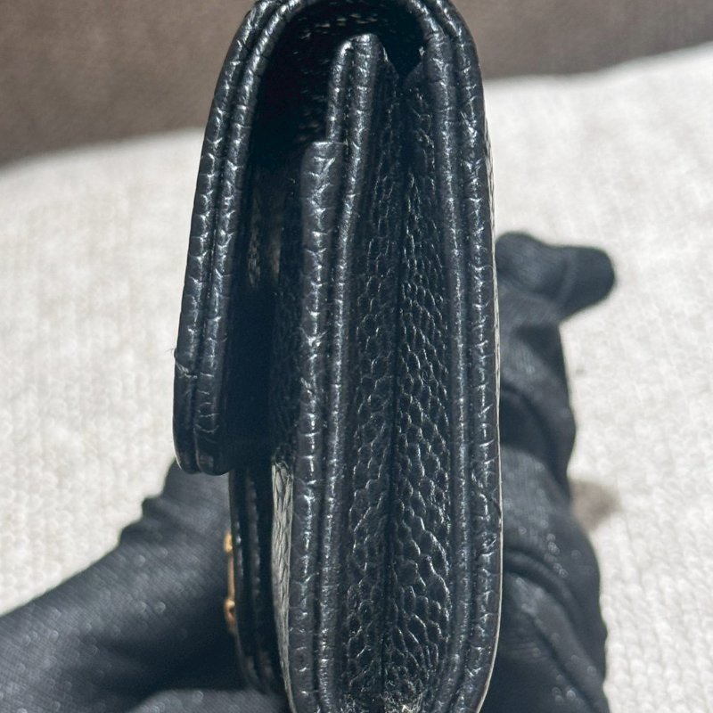 CHANEL 魚子醬牛皮黑金卡片夾-3