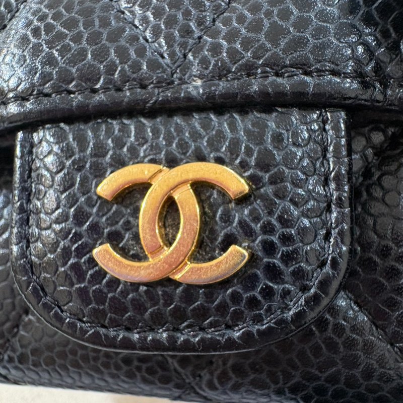 CHANEL 魚子醬牛皮黑金卡片夾-22
