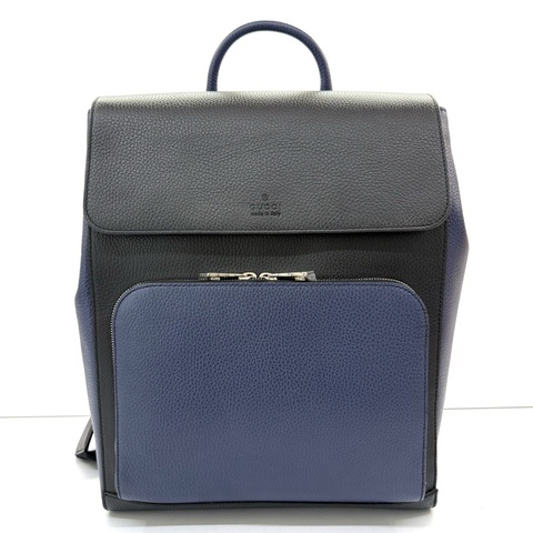 GUCCI 古馳 黑色拼藍色牛皮後背包 406364