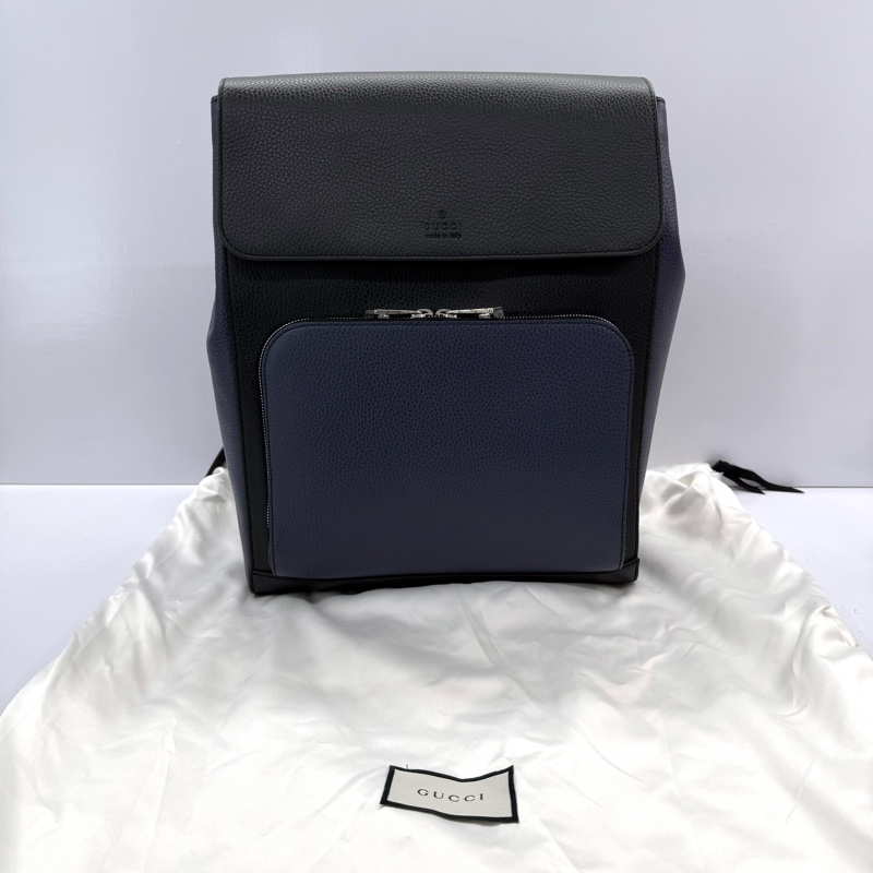 GUCCI 古馳 黑色拼藍色牛皮後背包 406364-2