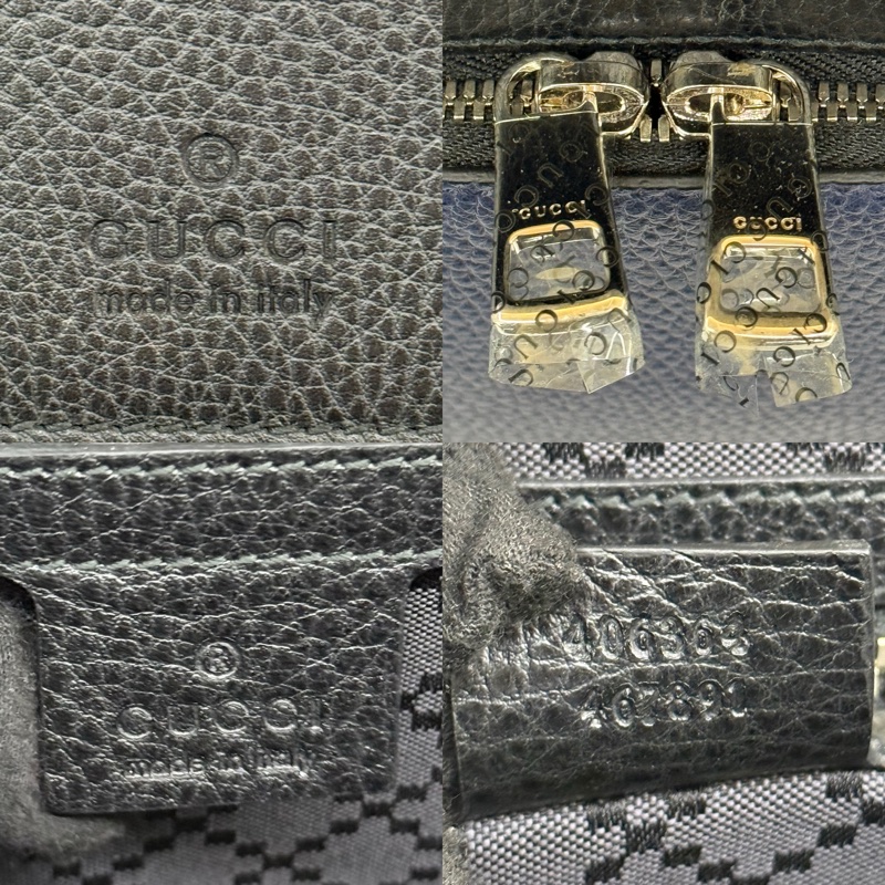 GUCCI 古馳 黑色拼藍色牛皮後背包 406364-6