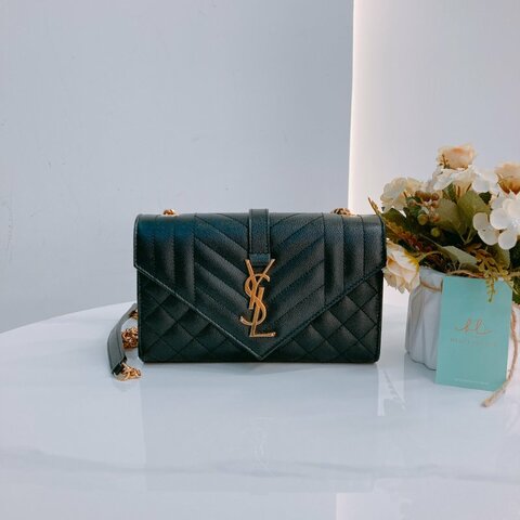 MS0596 Saint Laurent 聖羅蘭 信封袋 小號 顆粒牛皮 斜背 單肩 腋下 黑色 金扣 YSL Envelope Small Grained Calfskin Black x GHW