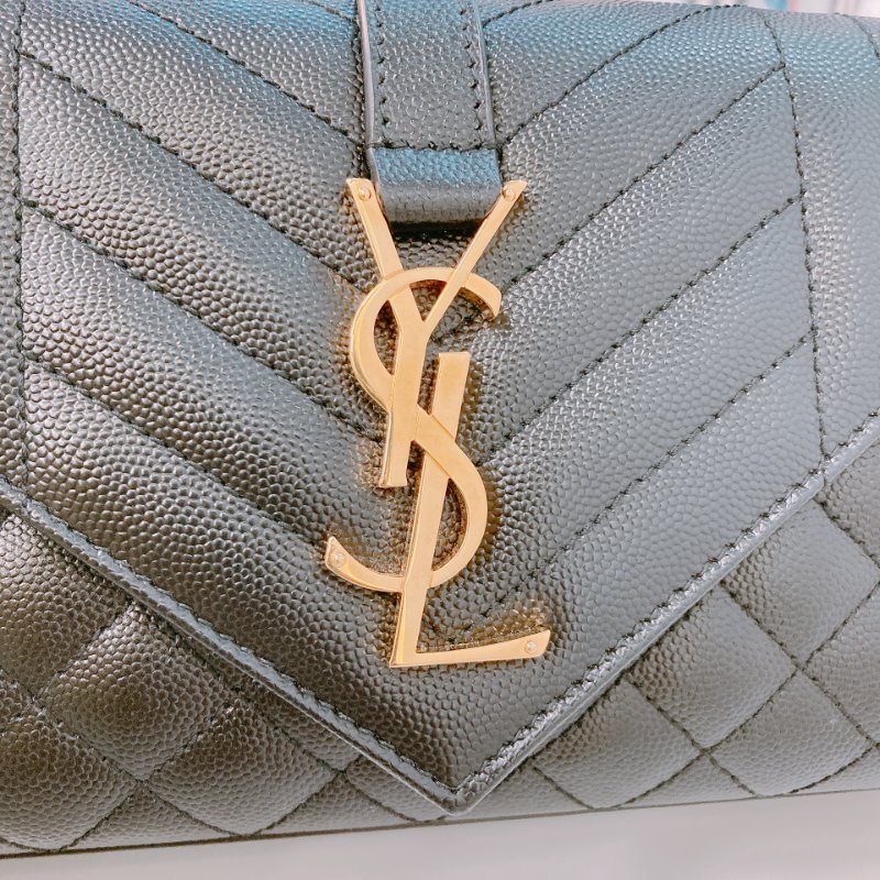 MS0596 Saint Laurent 聖羅蘭 信封袋 小號 顆粒牛皮 斜背 單肩 腋下 黑色 金扣 YSL Envelope Small Grained Calfskin Black x GHW-9