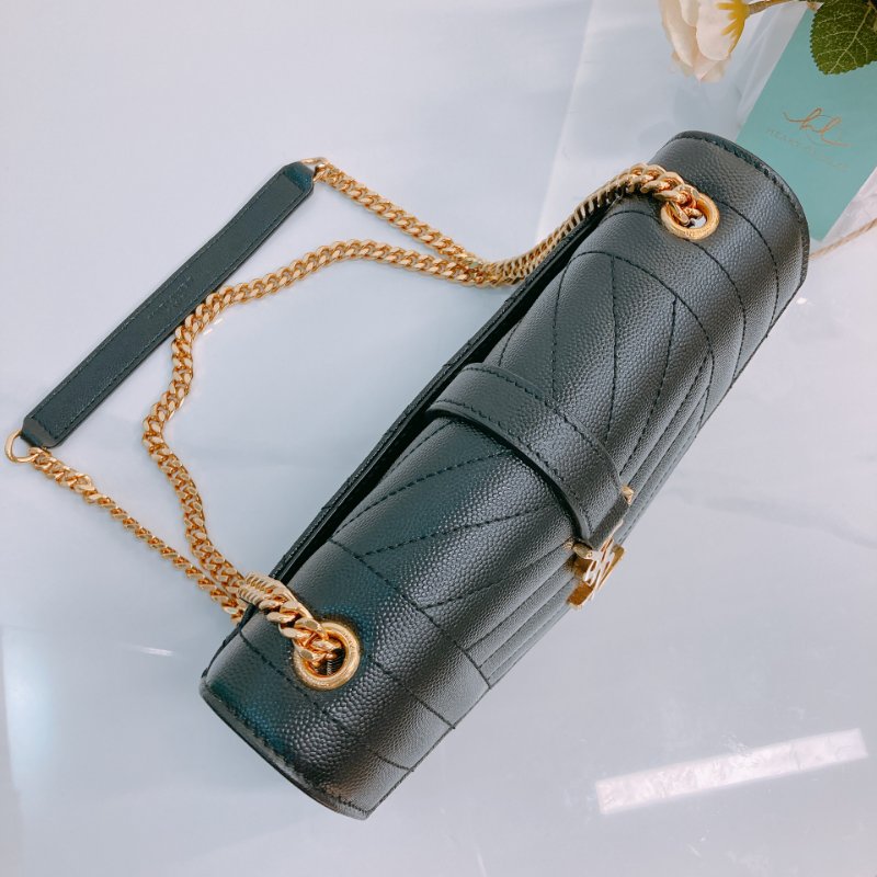 MS0596 Saint Laurent 聖羅蘭 信封袋 小號 顆粒牛皮 斜背 單肩 腋下 黑色 金扣 YSL Envelope Small Grained Calfskin Black x GHW-10