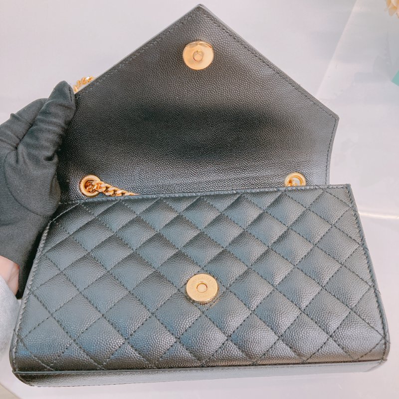 MS0596 Saint Laurent 聖羅蘭 信封袋 小號 顆粒牛皮 斜背 單肩 腋下 黑色 金扣 YSL Envelope Small Grained Calfskin Black x GHW-11