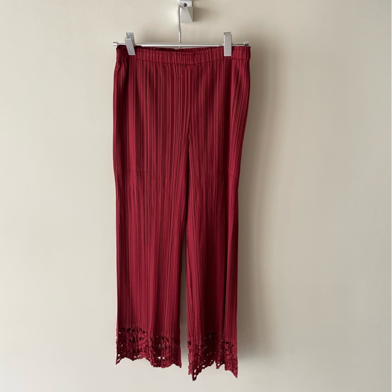 ▪️富貴選物FUGUEI▪️PP 三宅一生 磚紅色 蕾絲雕花 寬褲-1
