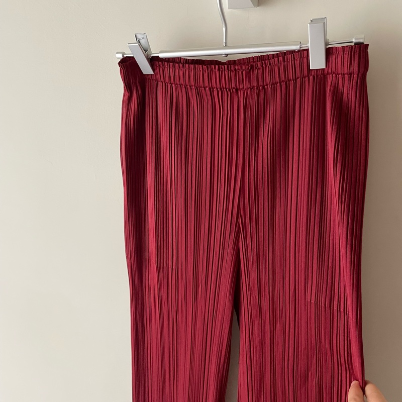 ▪️富貴選物FUGUEI▪️PP 三宅一生 磚紅色 蕾絲雕花 寬褲-2