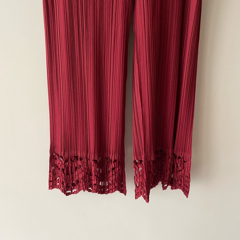 ▪️富貴選物FUGUEI▪️PP 三宅一生 磚紅色 蕾絲雕花 寬褲-3