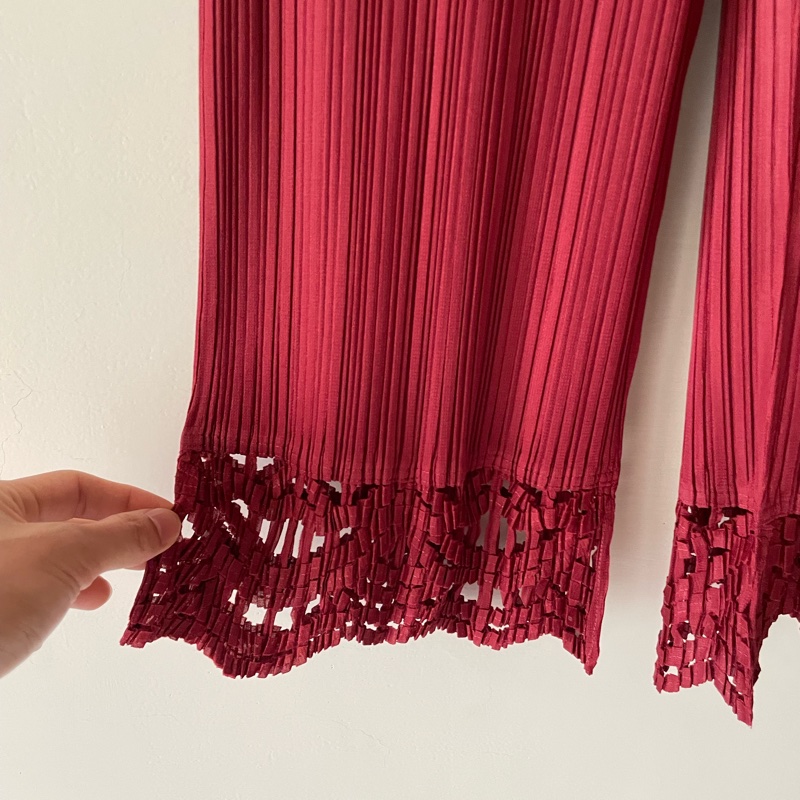 ▪️富貴選物FUGUEI▪️PP 三宅一生 磚紅色 蕾絲雕花 寬褲-4