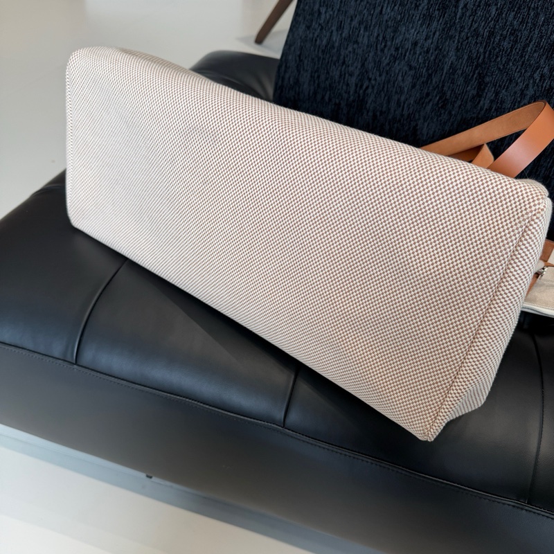 愛馬仕/Hermers HerBag 50男士旅行棕色格子帆布手提包銀扣-3