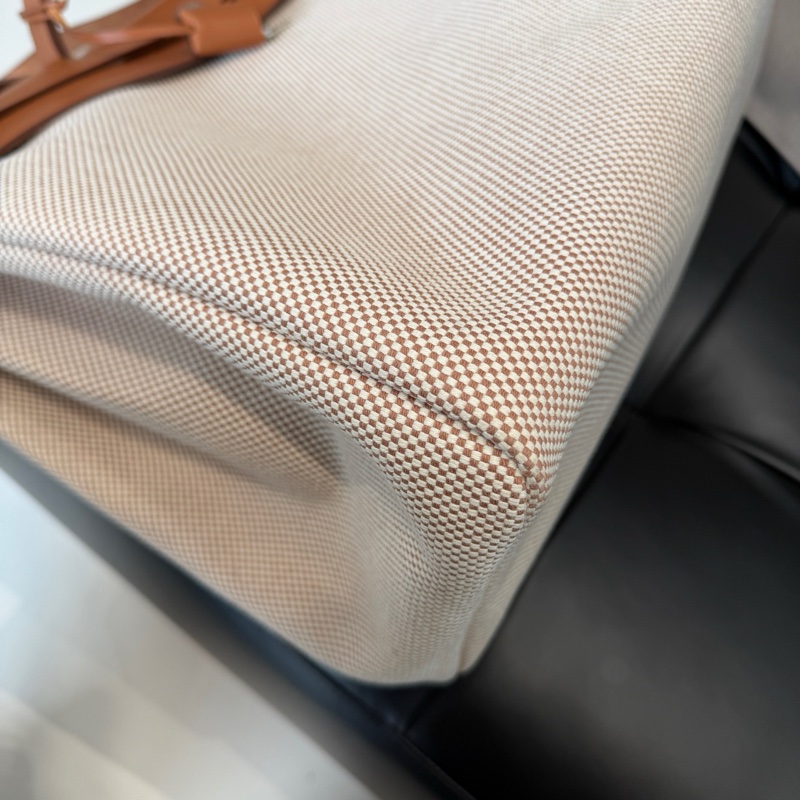 愛馬仕/Hermers HerBag 50男士旅行棕色格子帆布手提包銀扣-4