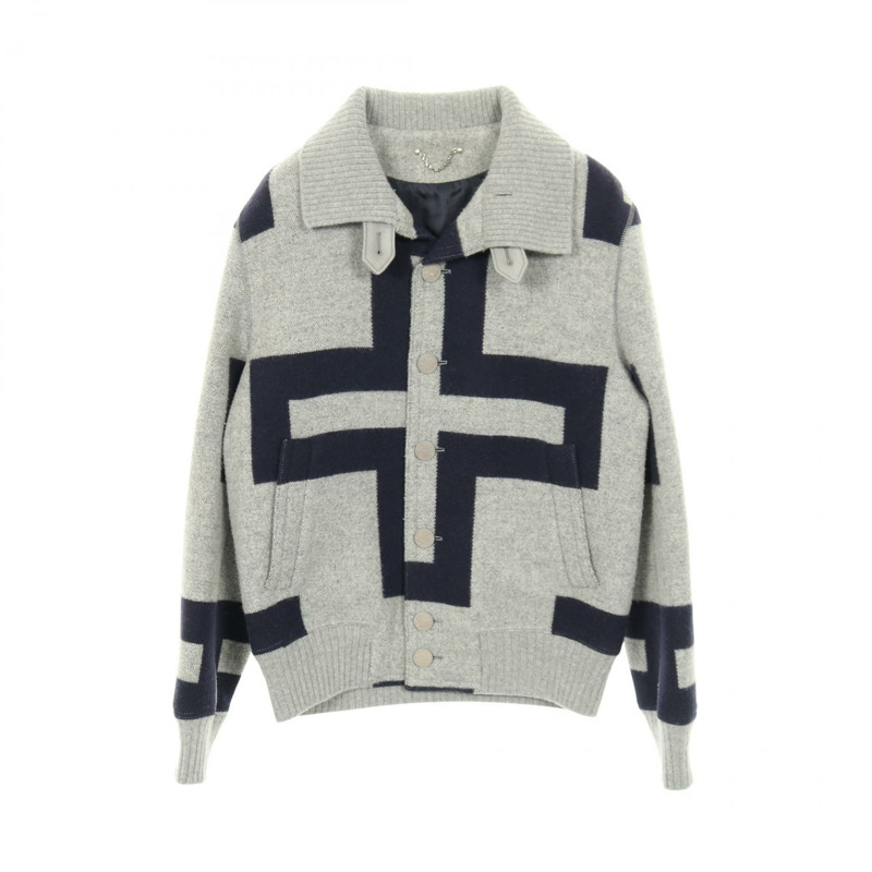 路易威登 Anaplana 冬季體育場夾克 其他羊毛羊絨灰色海軍藍灰色 男士二手-0