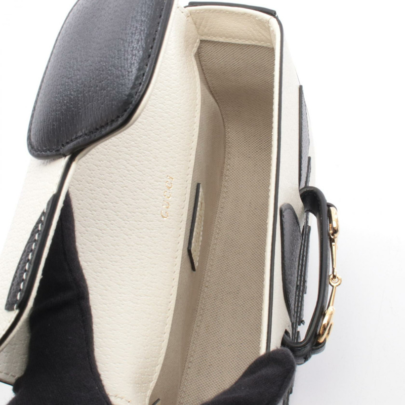 GUCCI × adidas Horsebit 1955 單肩包 658574 皮革 白色 黑色 二手 女款-2