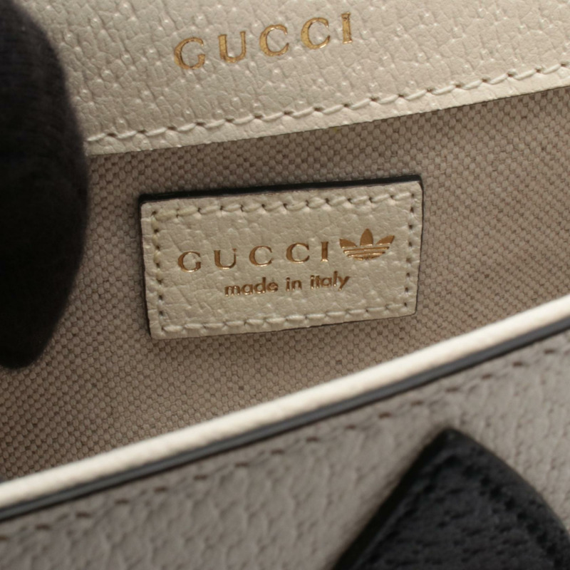 GUCCI × adidas Horsebit 1955 單肩包 658574 皮革 白色 黑色 二手 女款-3
