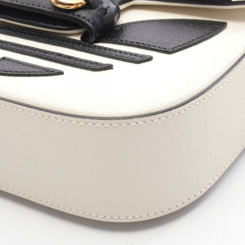 GUCCI × adidas Horsebit 1955 單肩包 658574 皮革 白色 黑色 二手 女款-5