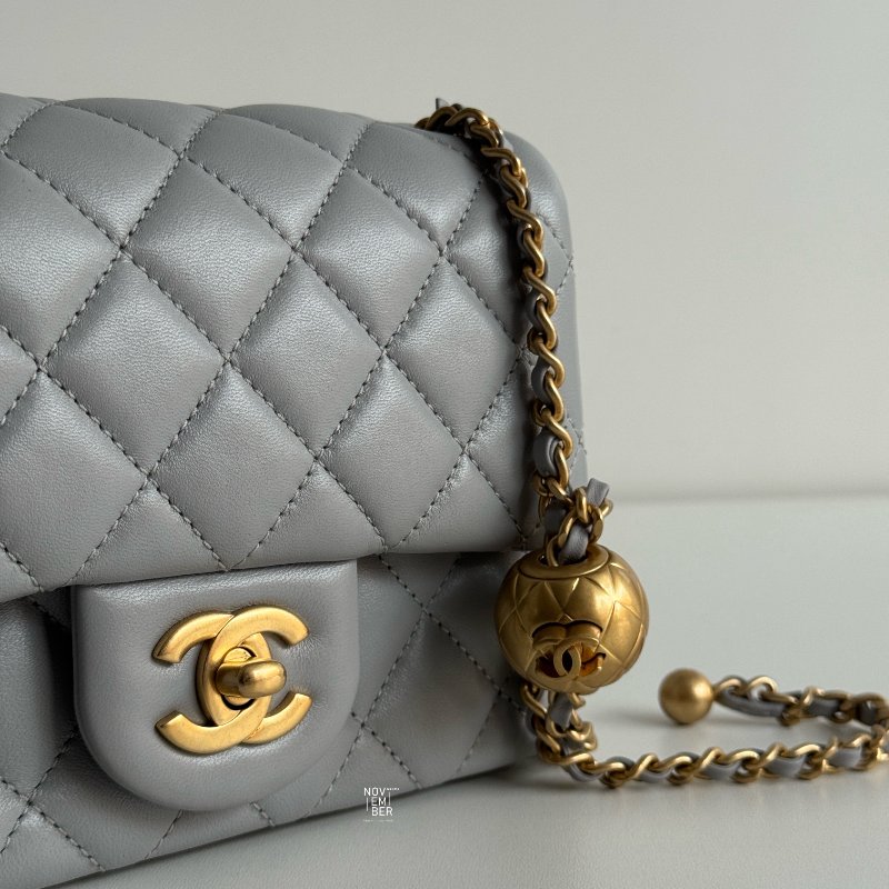 99新🆕 Chanel 香奈兒 金球方胖子 灰色金釦-4