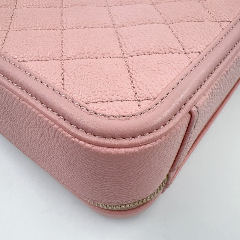 CHANEL水蜜桃粉金釦VANITY CASE中號化妝箱包A93343-13