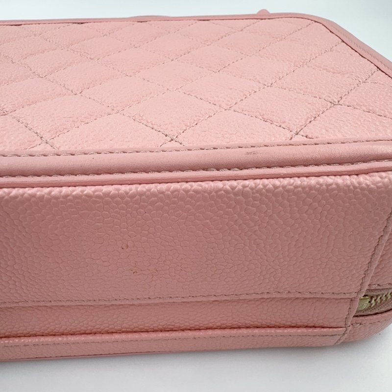 CHANEL水蜜桃粉金釦VANITY CASE中號化妝箱包A93343-14