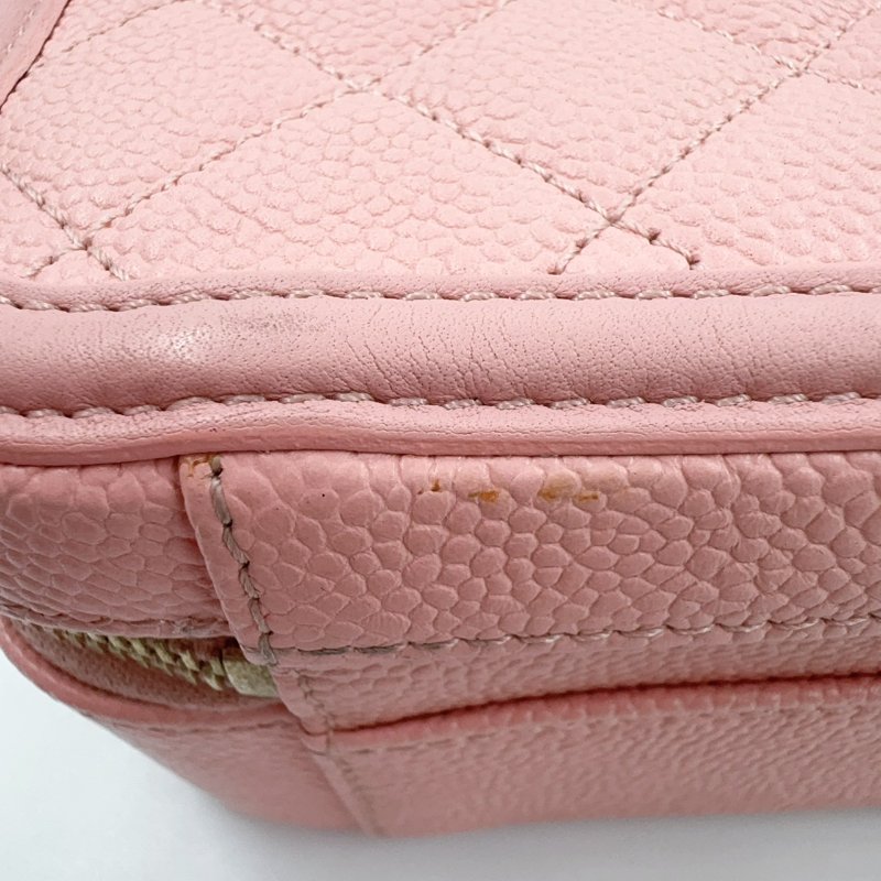 CHANEL水蜜桃粉金釦VANITY CASE中號化妝箱包A93343-25