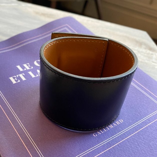 Hermes 愛馬仕 Creneau 手鐲 黑色 皮革 18k 鍍金黃銅 金色-2