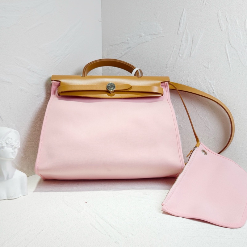 Hermes 愛馬仕 櫻花粉herbag31 手提單肩斜挎包 有鎖具 尺寸:29.8*24*10.5cm-1