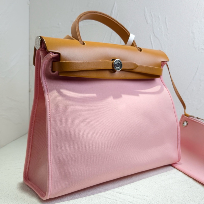 Hermes 愛馬仕 櫻花粉herbag31 手提單肩斜挎包 有鎖具 尺寸:29.8*24*10.5cm-2