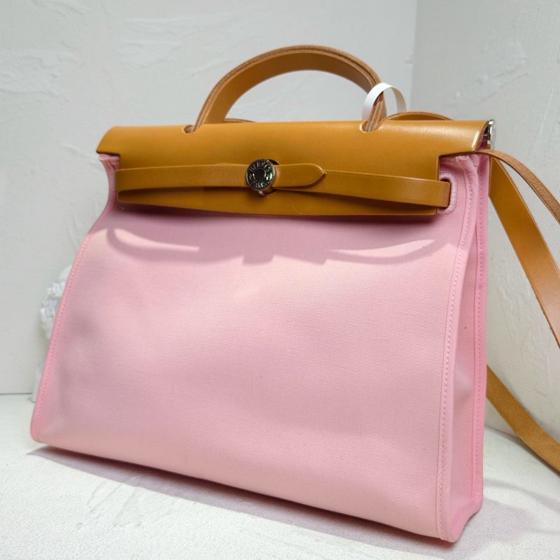 Hermes 愛馬仕 櫻花粉herbag31 手提單肩斜挎包 有鎖具 尺寸:29.8*24*10.5cm-3