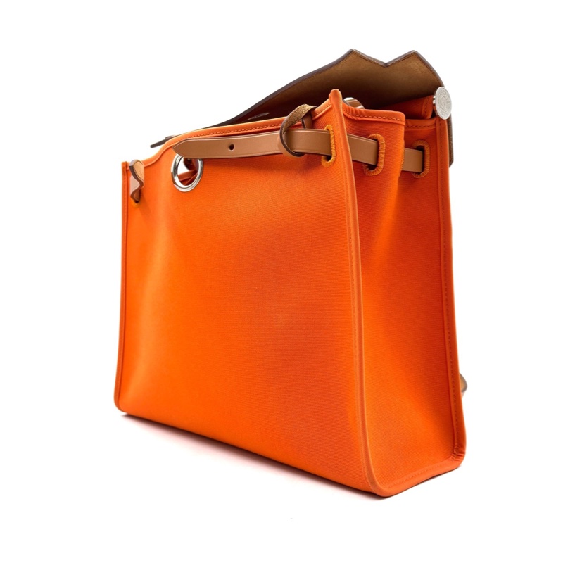 HERMES愛馬仕 Herbag Zip 31 銀扣 Officier帆布拼Hunter牛皮 單肩斜挎手提包 愛馬仕橙/茶色 尺寸31*10*25cm 附件防塵袋鎖頭鑰匙 成色97新-2