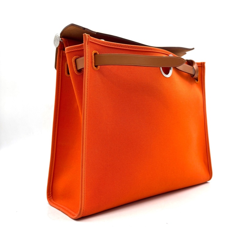 HERMES愛馬仕 Herbag Zip 31 銀扣 Officier帆布拼Hunter牛皮 單肩斜挎手提包 愛馬仕橙/茶色 尺寸31*10*25cm 附件防塵袋鎖頭鑰匙 成色97新-3