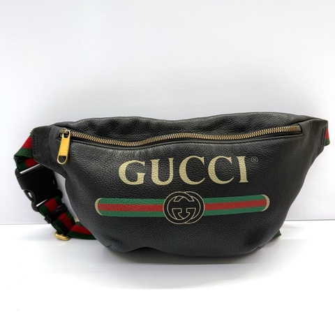 GUCCI 古馳 PRINT系列 黑色牛皮腰包  493869