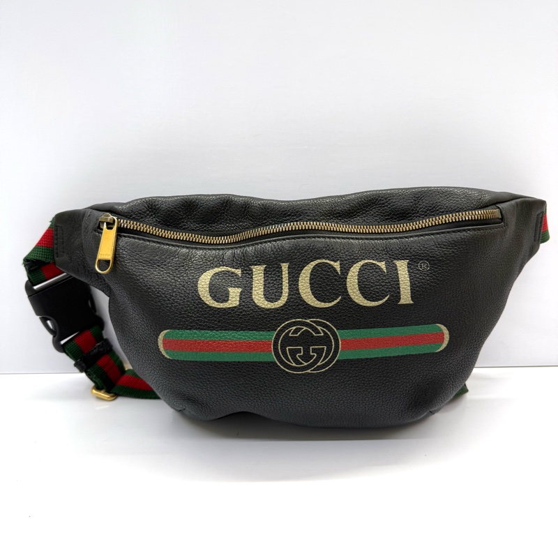 GUCCI 古馳 PRINT系列 黑色牛皮腰包  493869-0