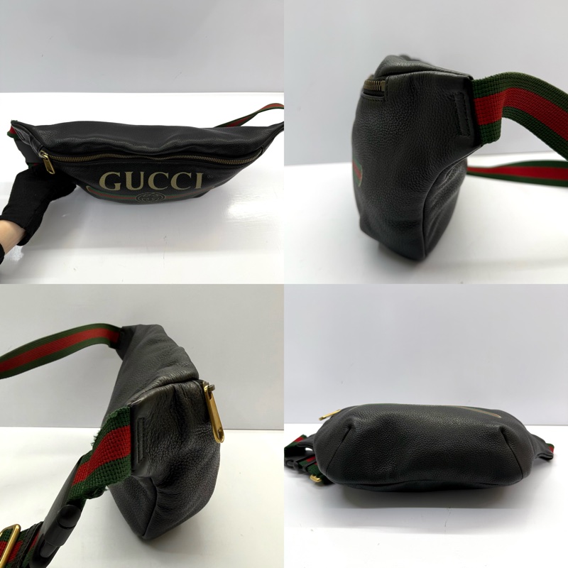 GUCCI 古馳 PRINT系列 黑色牛皮腰包  493869-2
