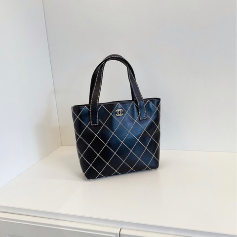 【98新🆕】Chanel vintage Vivian黑金外縫線薇薇安手提菜籃子