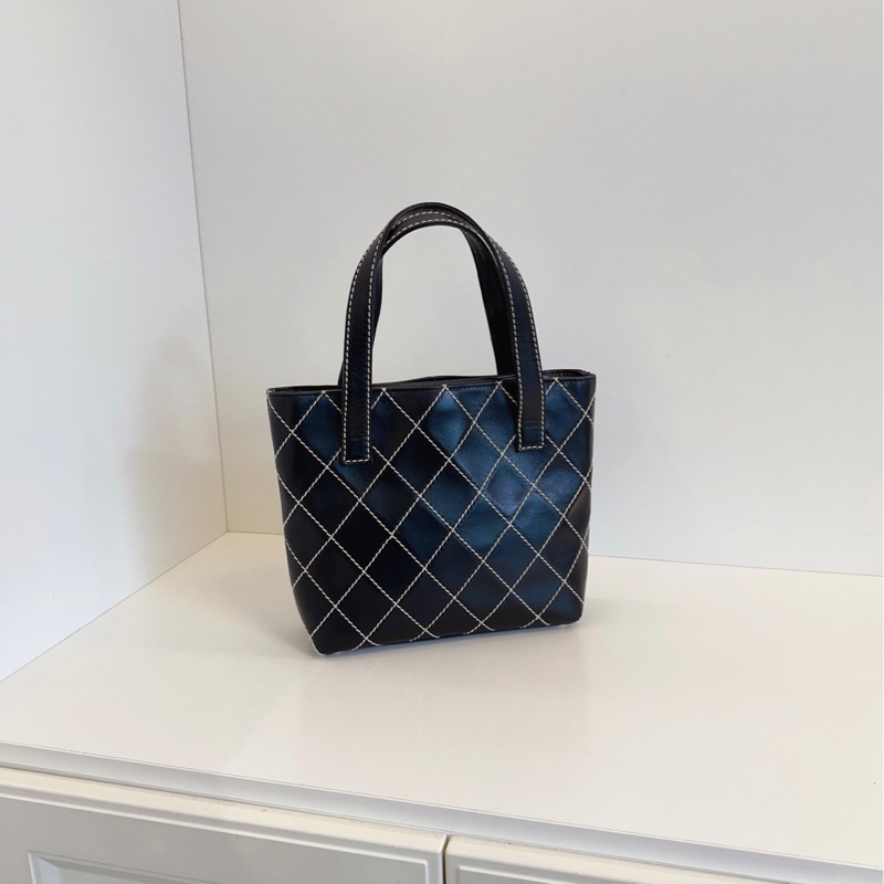 【98新🆕】Chanel vintage Vivian黑金外縫線薇薇安手提菜籃子-1