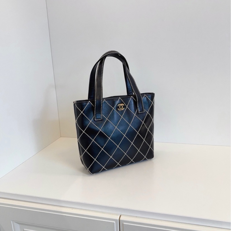 【98新🆕】Chanel vintage Vivian黑金外縫線薇薇安手提菜籃子-2