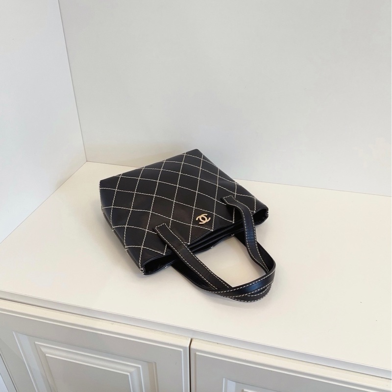 【98新🆕】Chanel vintage Vivian黑金外縫線薇薇安手提菜籃子-3