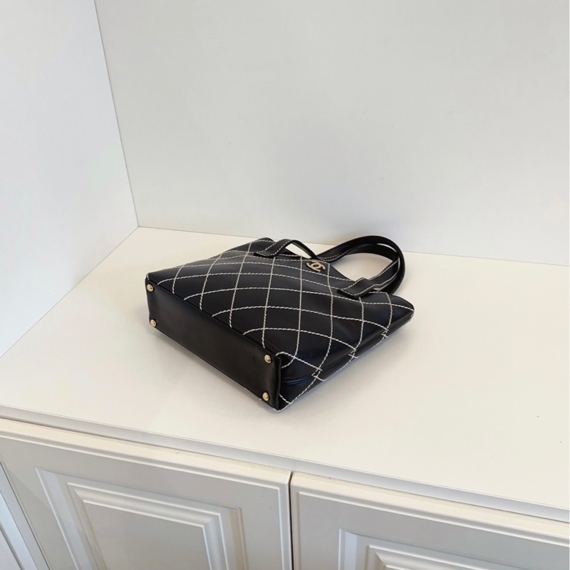 【98新🆕】Chanel vintage Vivian黑金外縫線薇薇安手提菜籃子-5