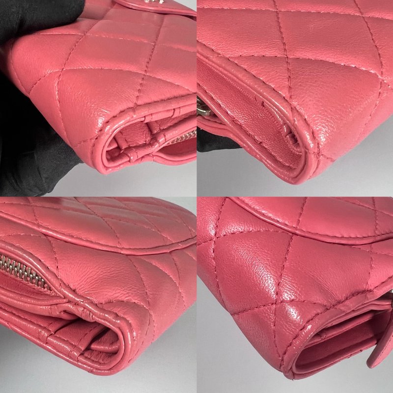 CHANEL 對開短夾羊皮粉 保卡款16開-9