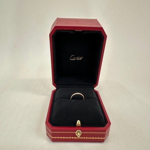 Cartier 750玫瑰金 細版排鑽線戒