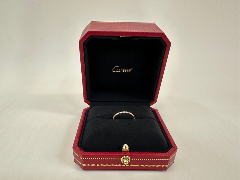 Cartier 750玫瑰金 細版排鑽線戒-0