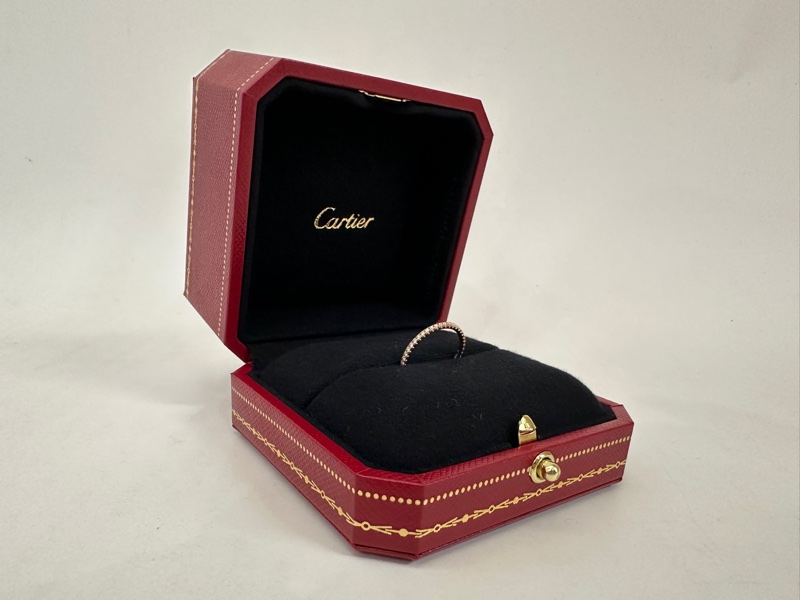 Cartier 750玫瑰金 細版排鑽線戒-2