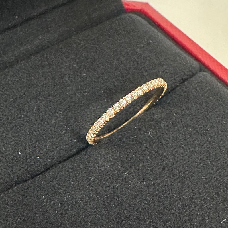 Cartier 750玫瑰金 細版排鑽線戒-4