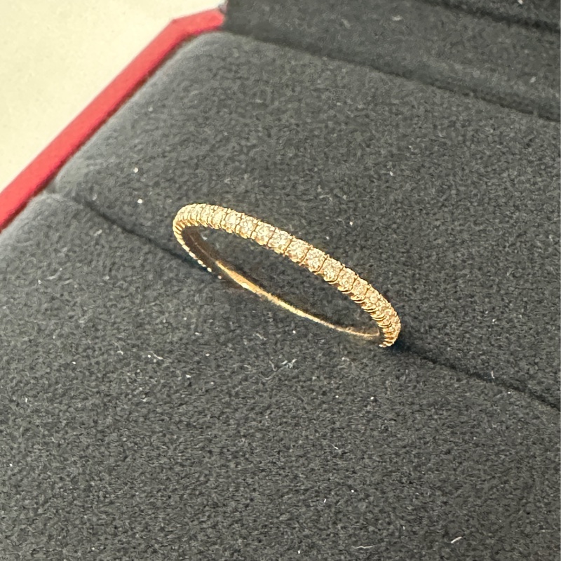 Cartier 750玫瑰金 細版排鑽線戒-5