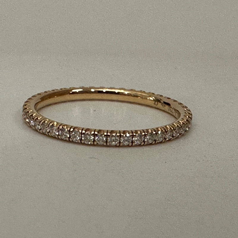 Cartier 750玫瑰金 細版排鑽線戒-6