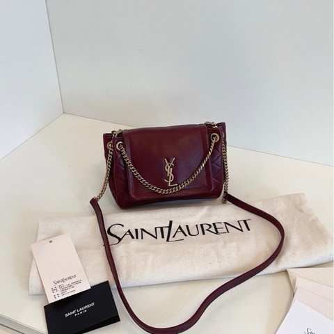 【閒置🆕】YSL nolita 25年情人節新色 酒紅色金扣🍷菱格鏈條包 斜挎包