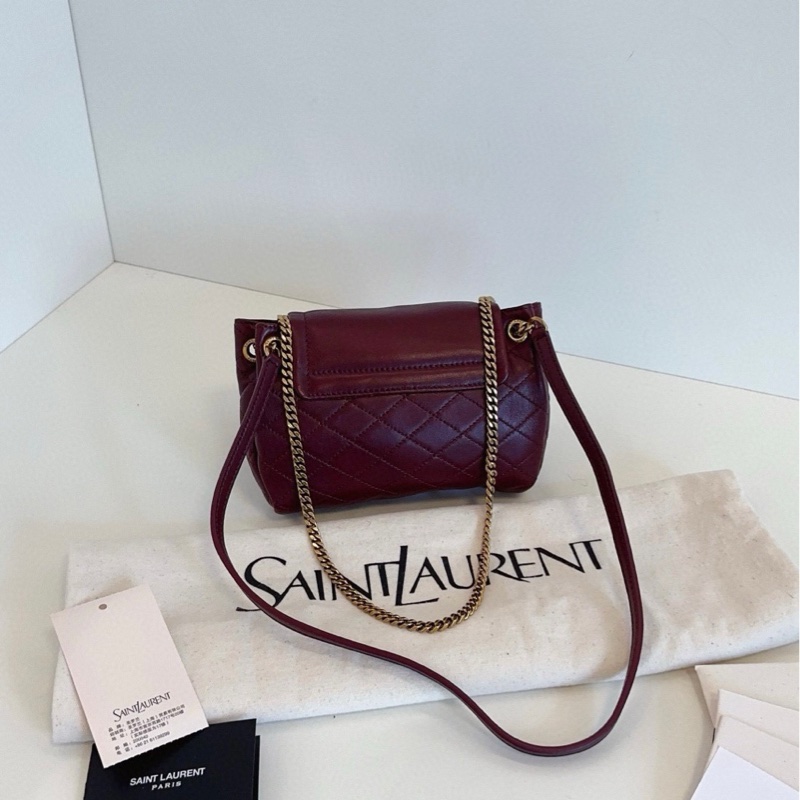 【閒置🆕】YSL nolita 25年情人節新色 酒紅色金扣🍷菱格鏈條包 斜挎包-1