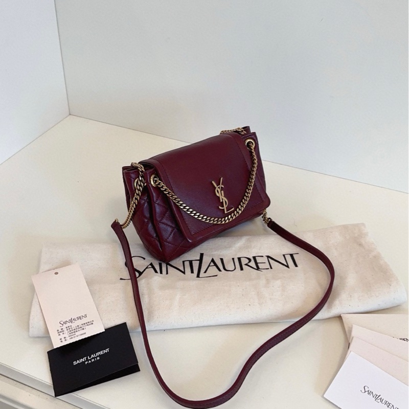 【閒置🆕】YSL nolita 25年情人節新色 酒紅色金扣🍷菱格鏈條包 斜挎包-2