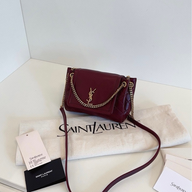 【閒置🆕】YSL nolita 25年情人節新色 酒紅色金扣🍷菱格鏈條包 斜挎包-3