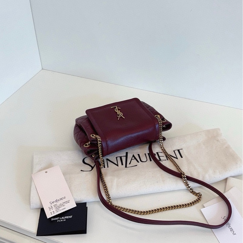 【閒置🆕】YSL nolita 25年情人節新色 酒紅色金扣🍷菱格鏈條包 斜挎包-5